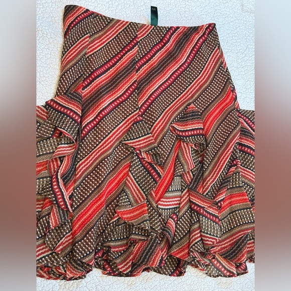 Lauren Ralph Lauren Women's Patterned Ruffled Georgette Skirt sz Small red brown - Picture 11 of 12